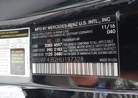 2017 Mercedes-Benz C 300 из США, поврежденный, VIN 55SWF4JB2HU197328